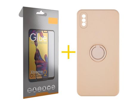 Pack 1 Película Full + Funda SKYHE por Apple iPhone XS Max Gel O-Ring Rosa Pastel
