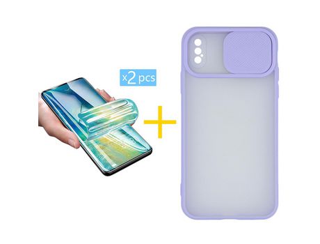 Pack 2 Películas + Funda SKYHE por Apple iPhone XS Max Gel Protteción Cámara Violeta