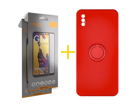Pack 2 X Protector de Vidrio Templado Full + Funda ACCETEL para iPhone XS Max Gel O-Ring Rojo