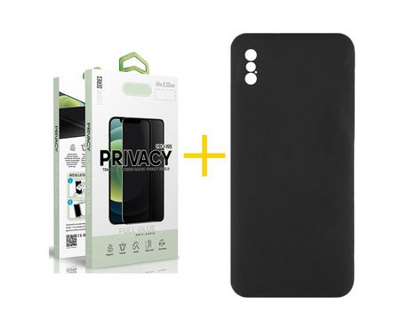 Pack 1 Película Antiespía + Funda SKYHE por Apple iPhone XS Max Silicona Líquida Negro