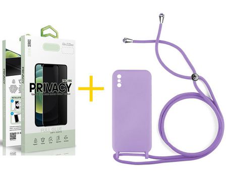 Pack 1 Película Antiespía + Funda SKYHE por Apple iPhone XS Max Gel con Cordón Violeta