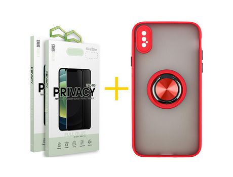 Pack 2 Películas Antiespía + Funda SKYHE por Apple iPhone XS Max Gel Bumper con Anillo Incolor Clear
