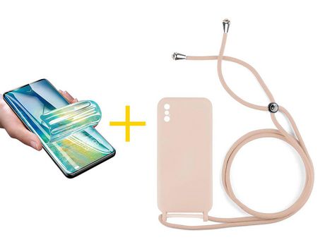 Pack 1 Película + Funda SKYHE por Apple iPhone XS Max Gel con Cordón Rosa Pastel
