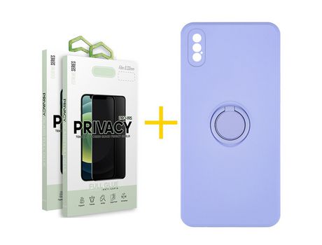 Pack 2 Películas Antiespía + Funda SKYHE para iPhone XS Max Gel O-Ring Morado