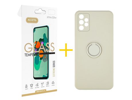 Pack 1 X Protector de Vidrio Templado 2.5D + Funda ACCETEL para Samsung Galaxy A52 S 5G Gel O-Ring Sand
