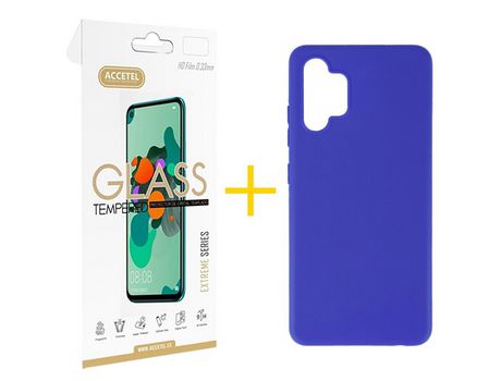 Pack 1 X Protector de Vidrio Templado 2.5D + Funda ACCETEL para Samsung Galaxy A33 5G Silicona Liso Azul