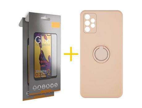 Pack 2 Películas Full + Funda SKYHE por Samsung Galaxy A33 5G Gel O-Ring Rosa Pastel