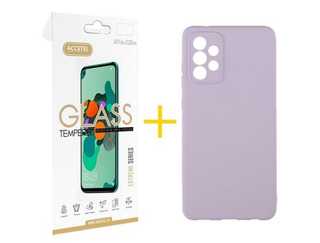Pack 1 X Protector de Vidrio Templado 2.5D + Funda ACCETEL para Samsung Galaxy A33 5G Silicona Líquida Morado