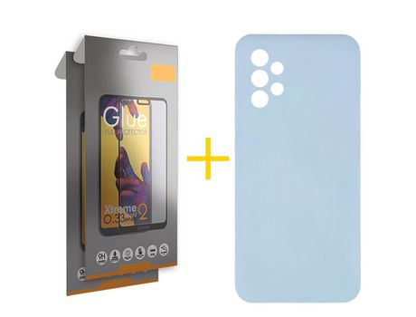 Pack 2 Películas Full + Funda SKYHE por Samsung Galaxy A53 5G Silicona Líquida Azul Claro