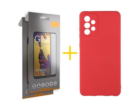 Pack 2 Películas Full + Funda SKYHE por Samsung Galaxy A53 5G Silicona Líquida Rojo