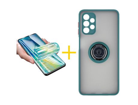 Pack 1 Película + Funda SKYHE por Samsung Galaxy A72 5G Gel Bumper con Anillo Verde