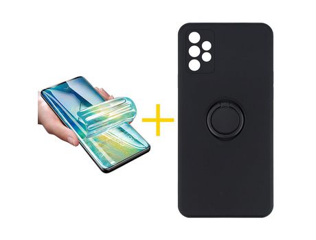 Pack 1 X Protector de Vidrio Templado Hidrogel + Funda ACCETEL para Samsung Galaxy A72 5G Gel O-Ring Negro