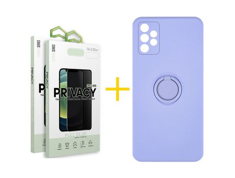 Pack 2 Películas Antiespia + Funda SKYHE por Samsung Galaxy A32 5G Gel O-Ring Morado