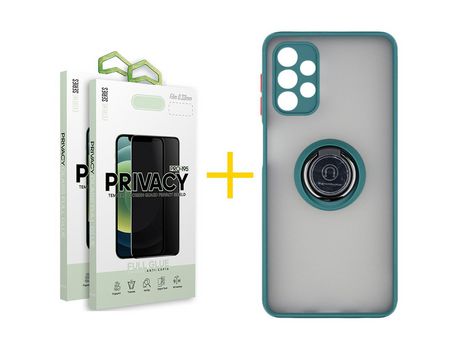 Pack 2 Películas Antiespía + Funda SKYHE por Samsung Galaxy A33 5G Gel Bumper con Anillo Verde