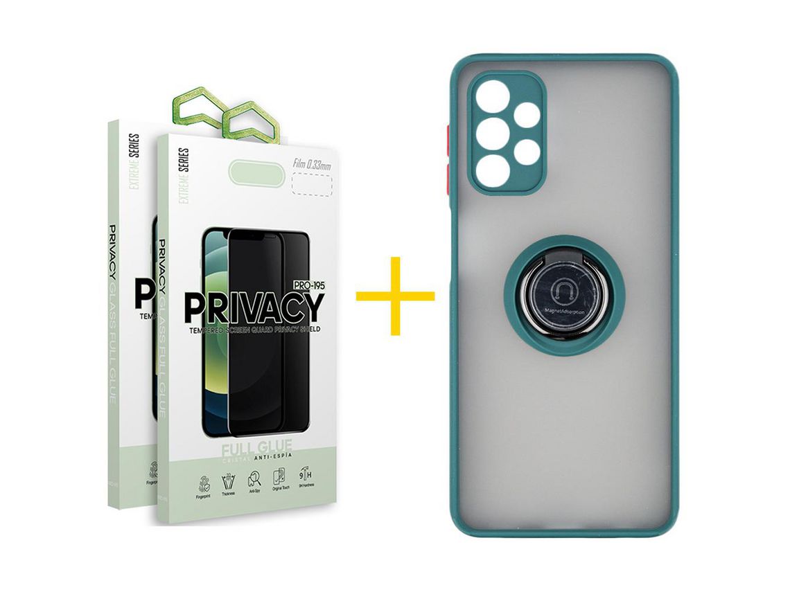 Pack 2 Películas Antiespía + Funda SKYHE por Samsung Galaxy A53 5G Gel Bumper con Anillo Verde