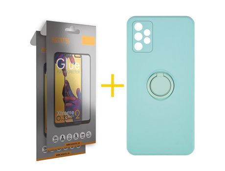 Pack 2 X Protector de Vidrio Templado Full + Funda ACCETEL para Samsung Galaxy A52 5G Gel O-Ring Verde-Agua