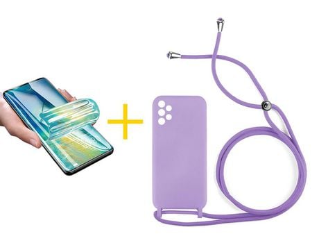Pack 1 X Protector de Vidrio Templado Hidrogel + Funda ACCETEL para Samsung Galaxy A72 5G Gel con Cordón Amarillo