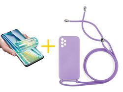 Pack 1 Película + Funda SKYHE por Samsung Galaxy A52 4G Gel con Cordón Amarillo