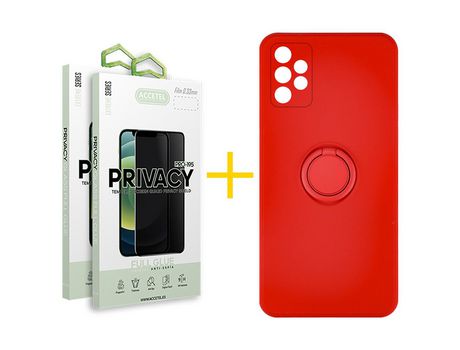Pack 2 X Protector de Vidrio Templado Anti espía + Funda ACCETEL para Samsung Galaxy A52 S 5G Gel O-Ring Rojo