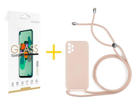 Pack 1 Película 2.5D + Funda SKYHE por Samsung Galaxy A33 5G Gel con Cordón Rosa Pastel