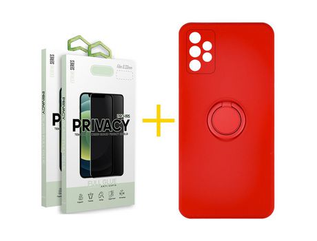 Pack 2 Películas Antiespia + Funda SKYHE por Samsung Galaxy A32 5G Gel O-Ring Rojo