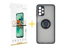 Pack 1 Película 2.5D + Funda SKYHE por Samsung Galaxy A13 4G Gel Bumper con Anillo Negro