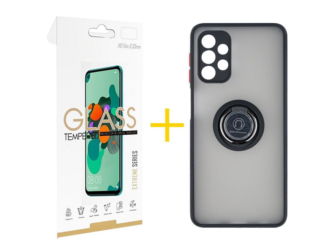 Pack 1 Película 2.5D + Funda SKYHE por Samsung Galaxy A13 4G Gel Bumper con Anillo Negro