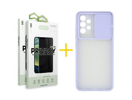 Pack 2 X Protector de Vidrio Templado Anti espía + Funda ACCETEL para Samsung Galaxy A32 4G Gel Protección Cámara Violeta