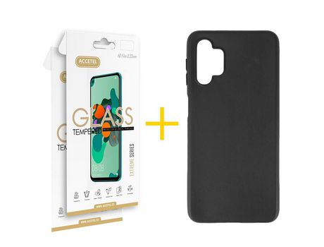 Pack 2 X Protector de Vidrio Templado 2.5D + Funda ACCETEL para Samsung Galaxy A33 5G Silicona Liso Negro