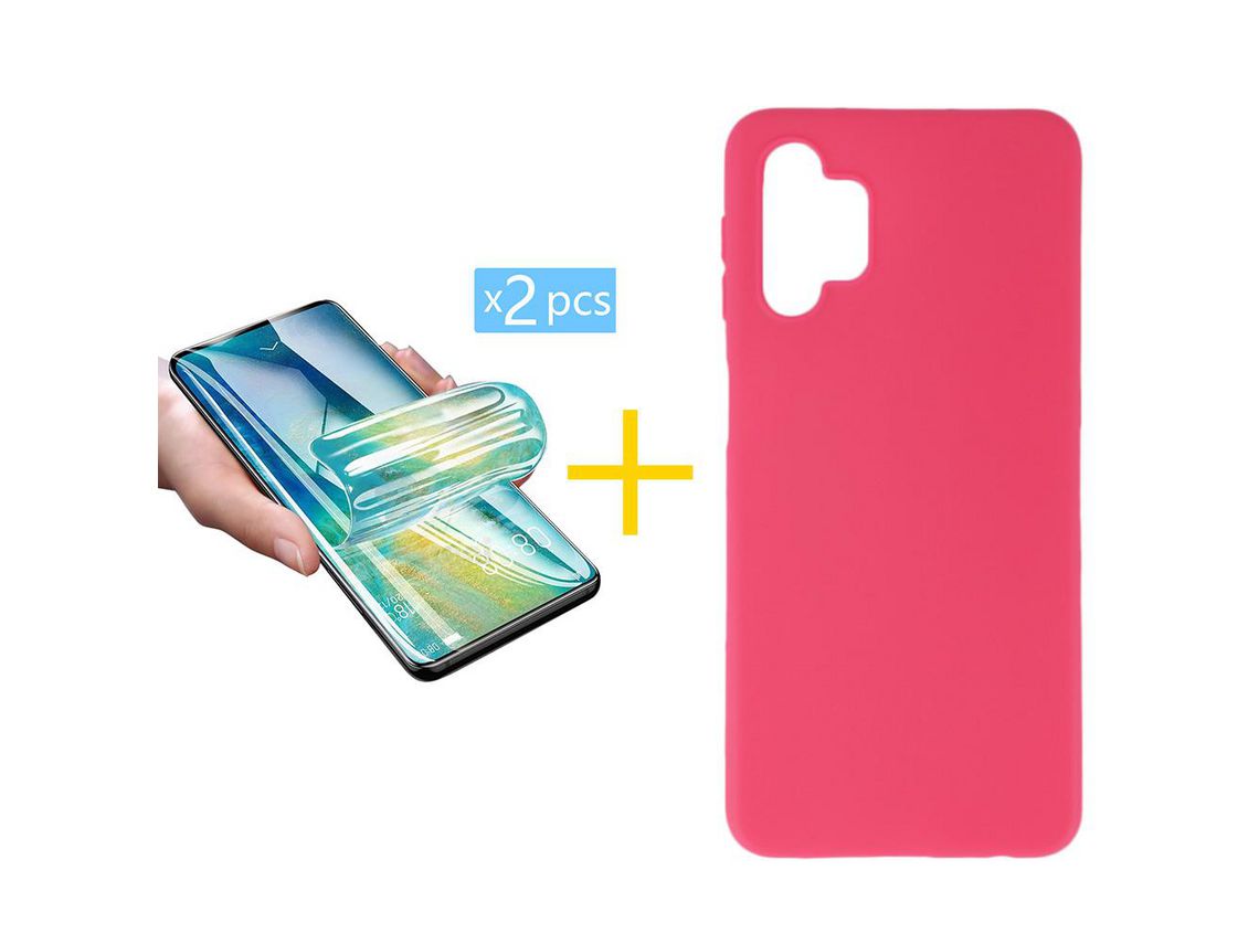 Pack 2 Películas + Funda SKYHE por Samsung Galaxy A73 5G Silicona Liso Rosa
