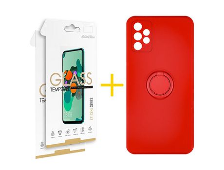 Pack 2 Películas 2.5D + Funda SKYHE por Samsung Galaxy A53 5G Gel O-Ring Rojo