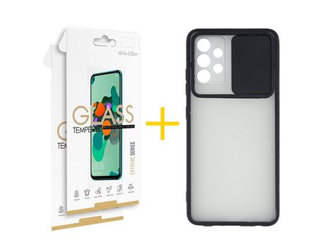 Pack 2 Películas 2.5D + Funda SKYHE por Samsung Galaxy A32 5G Gel Protteción Cámara Negro