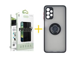Pack 1 Película Antiespía + Funda SKYHE por Samsung Galaxy A13 4G Gel Bumper con Anillo Negro