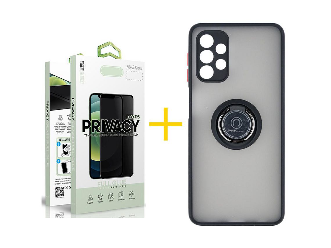 Pack 1 Película Antiespía + Funda SKYHE por Samsung Galaxy A13 4G Gel Bumper con Anillo Negro