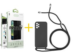 Pack 1 X Protector de Vidrio Templado Anti espía + Funda ACCETEL para Samsung Galaxy A33 5G Gel con Cordón Negro