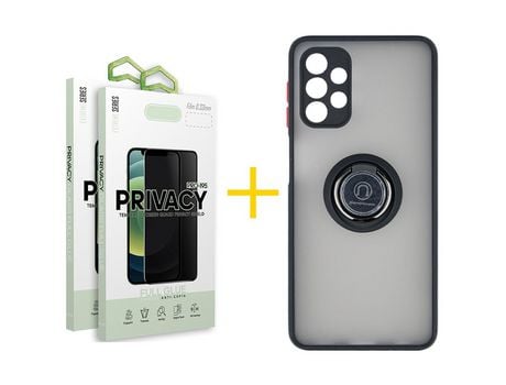 Pack 2 Películas Antiespía + Funda SKYHE por Samsung Galaxy A53 5G Gel Bumper con Anillo Negro