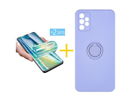 Pack 2 X Protector de Vidrio Templado Hidrogel + Funda ACCETEL para Samsung Galaxy A72 5G Gel O-Ring Morado