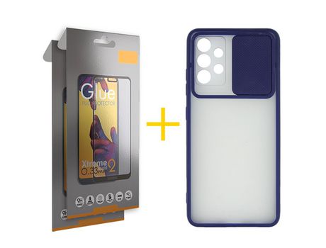 Pack 2 Películas Full + Funda SKYHE por Samsung Galaxy A33 5G Gel Protteción Cámara Azul Oscuro