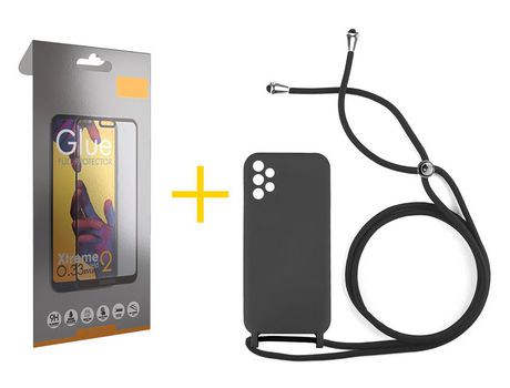Pack 1 Película Full + Funda SKYHE por Samsung Galaxy A72 5G Gel con Cordón Negro