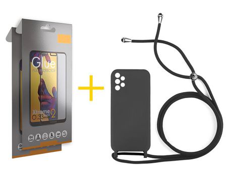 Pack 2 Películas Full + Funda SKYHE por Samsung Galaxy A32 5G Gel con Cordón Negro