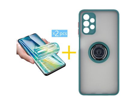 Pack 2 Películas + Funda SKYHE por Samsung Galaxy A72 5G Gel Bumper con Anillo Verde