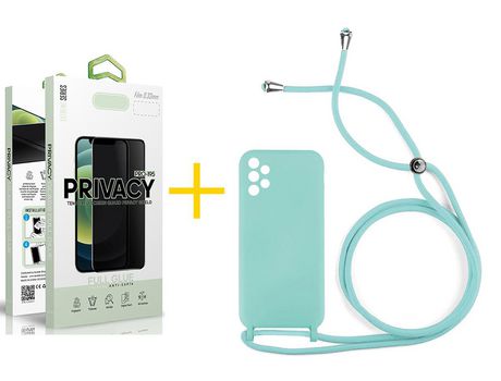 Pack 1 Película Antiespia + Funda SKYHE por Samsung Galaxy A72 5G Gel con Cordón Agua Verde