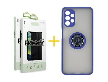 Pack 2 Películas Antiespía + Funda SKYHE por Samsung Galaxy A53 5G Gel Bumper con Anillo Azul