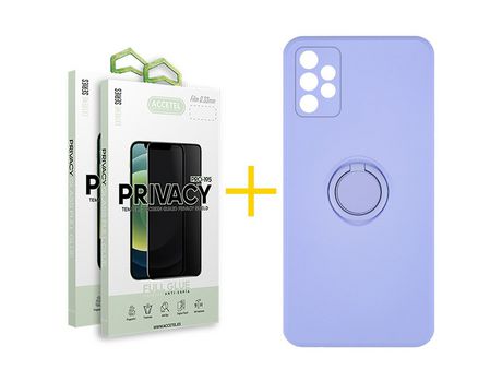 Pack 2 X Protector de Vidrio Templado Anti espía + Funda ACCETEL para Samsung Galaxy A32 4G Gel O-Ring Morado