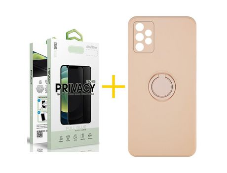 Pack 1 Película Antiespía + Funda SKYHE por Samsung Galaxy A53 5G Gel O-Ring Rosa Pastel
