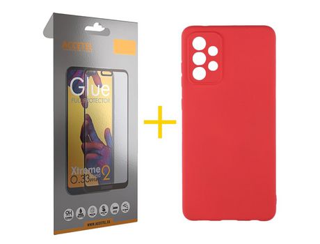 Pack 1 X Protector de Vidrio Templado Full + Funda ACCETEL para Samsung Galaxy A33 5G Silicona Líquida Rojo