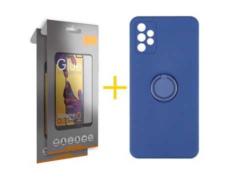 Pack 2 Películas Full + Funda SKYHE por Samsung Galaxy A53 5G Gel O-Ring Azul