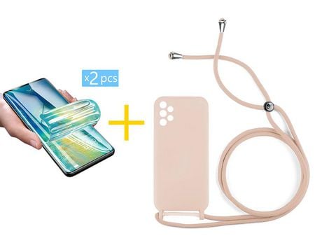 Pack 2 Películas + Funda SKYHE por Samsung Galaxy A33 5G Gel con Cordón Rosa Pastel