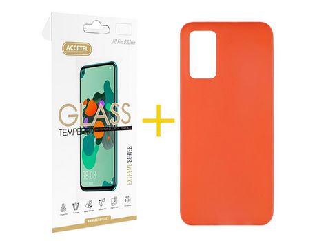 Pack 1 X Protector de Vidrio Templado 2.5D + Funda ACCETEL para Samsung Galaxy S20 FE 5G Silicona Liso Rojo