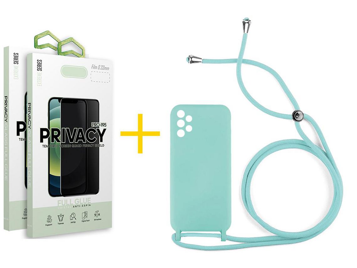 Pack 2 Películas Antiespia + Funda SKYHE por Samsung Galaxy A52 4G Gel con Cordón Agua Verde